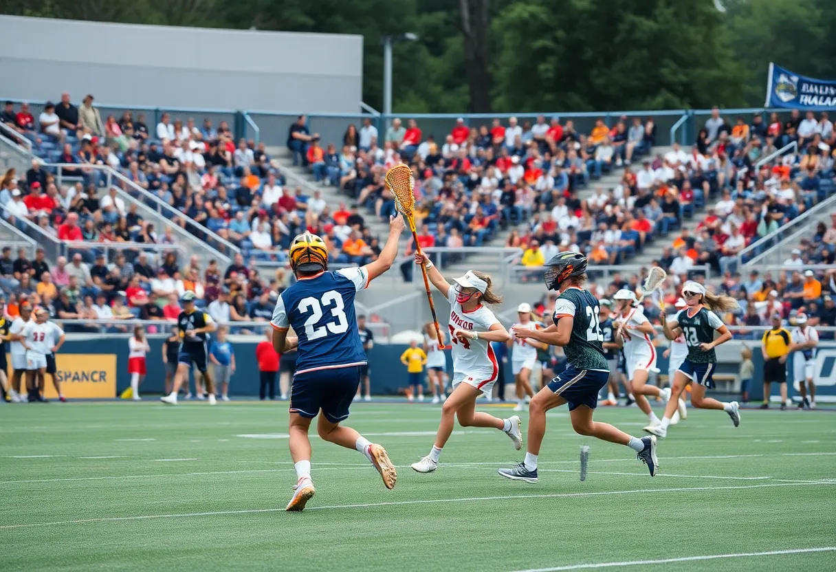 Queens University women's lacrosse team competing against Temple Owls