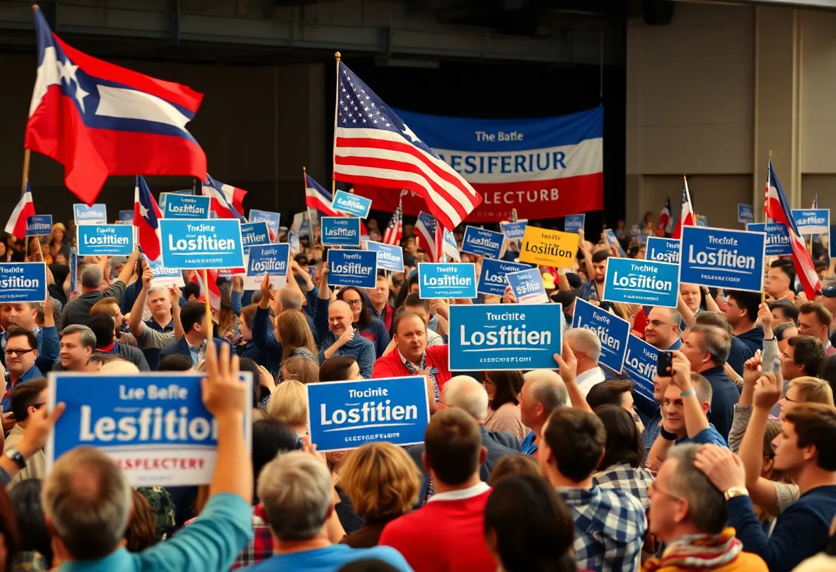 Supporters celebrating at a Republican rally for special election victories.