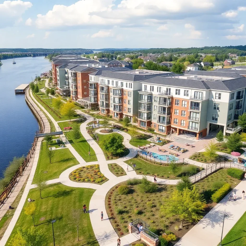 Overview of RiversEdge development featuring townhomes and parks in Jacksonville