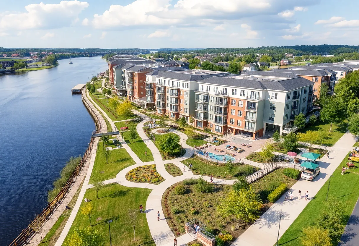 Overview of RiversEdge development featuring townhomes and parks in Jacksonville