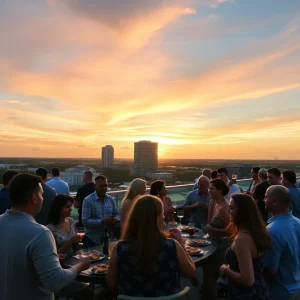 People enjoying a rooftop charity event in Jacksonville