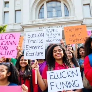 Students holding signs advocating for education funding in Jacksonville.