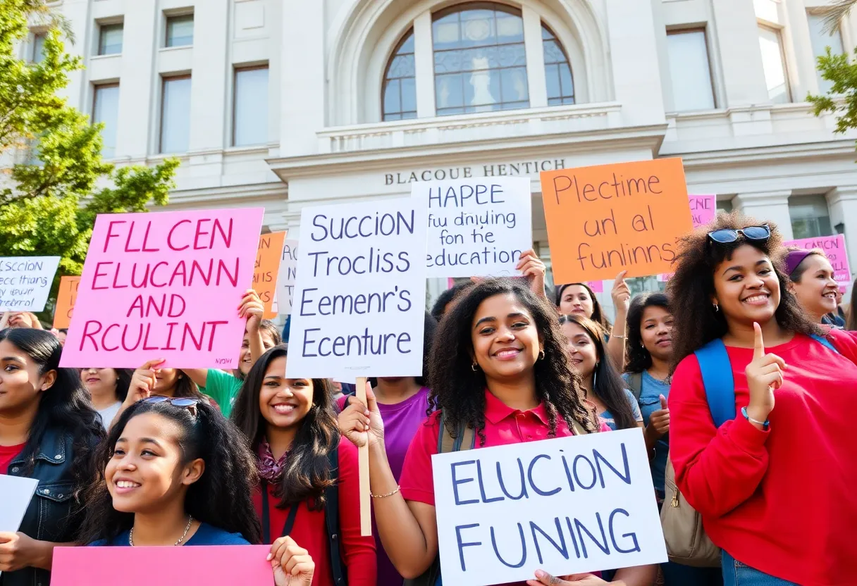 Students protesting for education funding outside City Hall