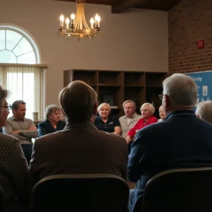 Residents of Sweetwater gathering at a community center to discuss condo relief issues.