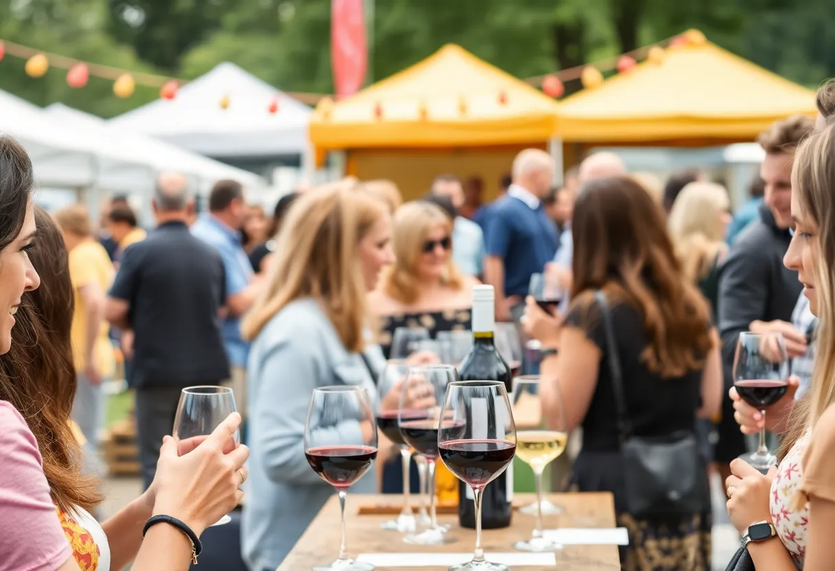 People enjoying wine tasting at the Think Bold Festival in Jacksonville