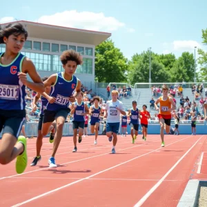 High school athletes competing in track and field events