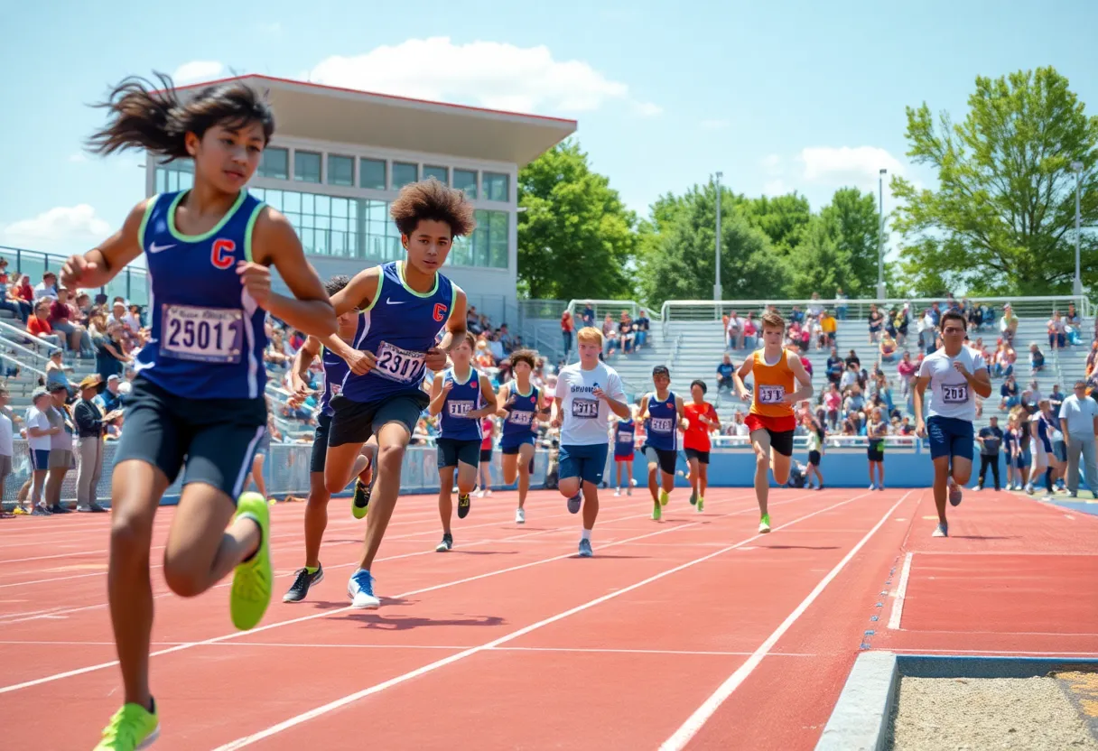 High school athletes competing in track and field events