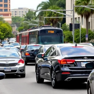 Cars stuck in traffic due to a train stall in Jacksonville