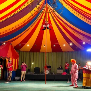 Trapeze artist performing at the Universoul Circus