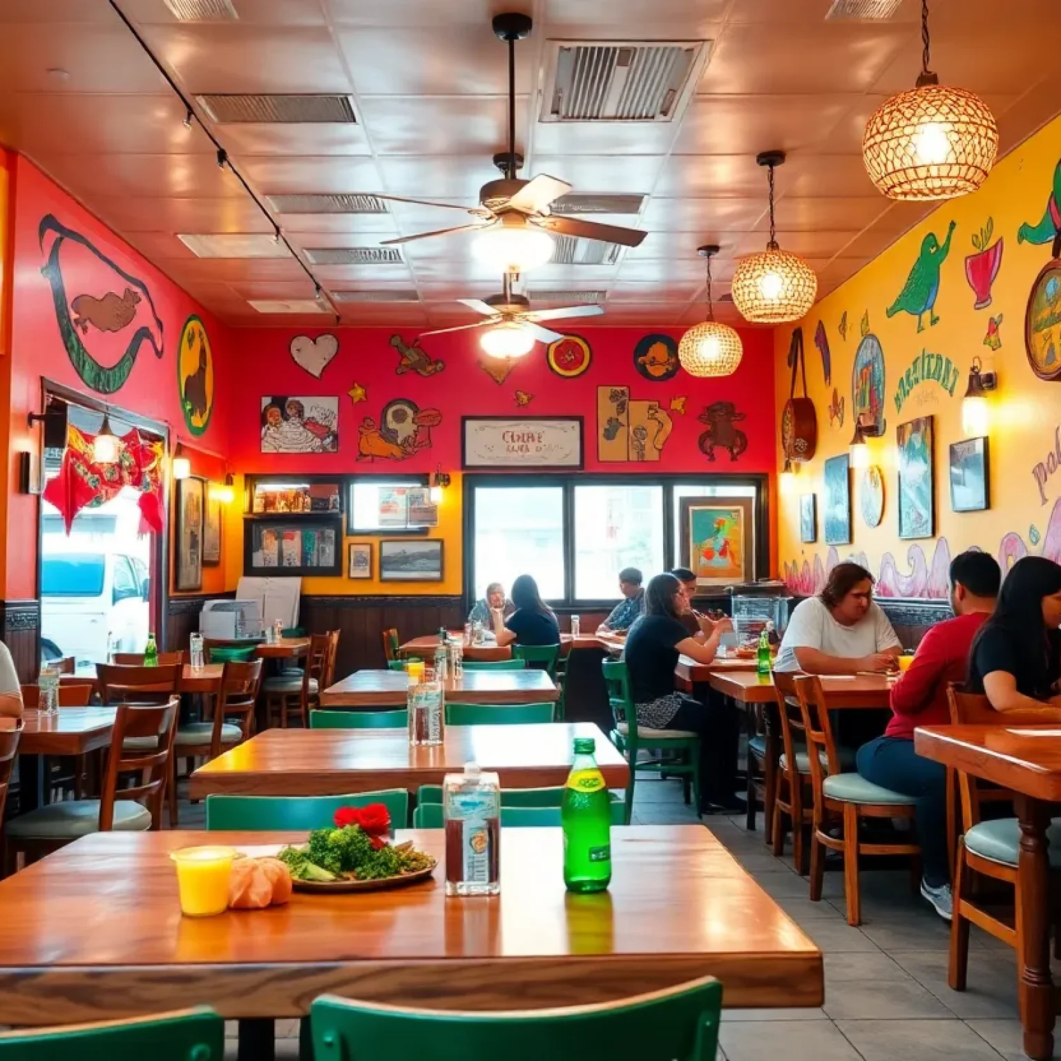 Interior of Ajua Mexican Kitchen & Bar showing colorful decor and diners