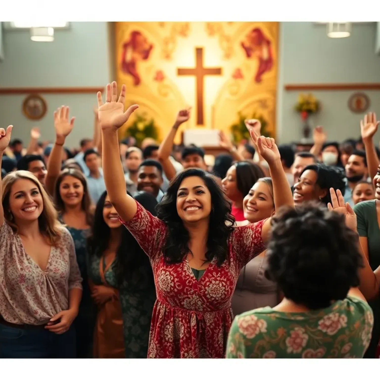 Community celebration of Pope Leo XIV's election in a church.