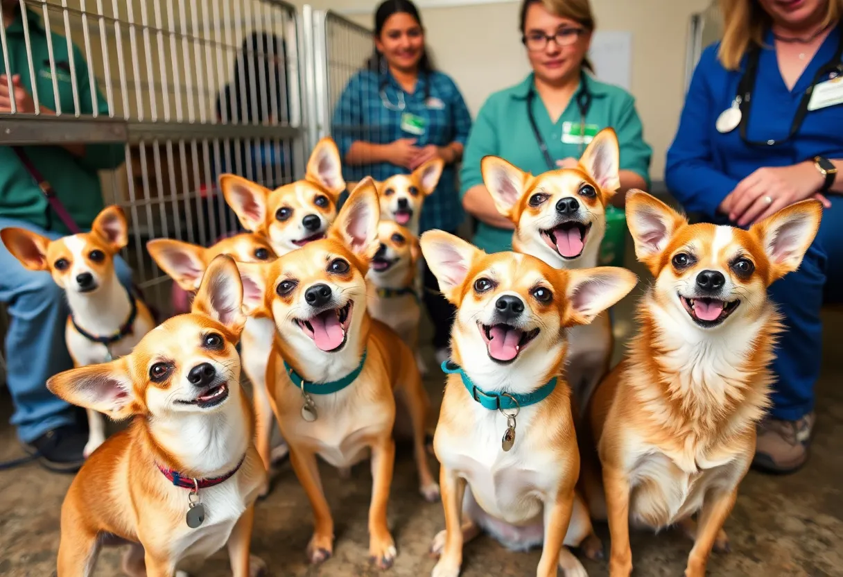 Group of chihuahua mixes in a shelter