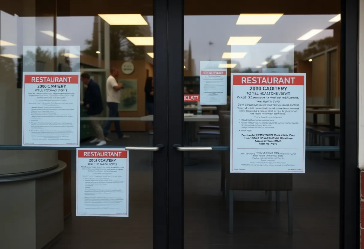 Restaurant with closed doors and health violation notice
