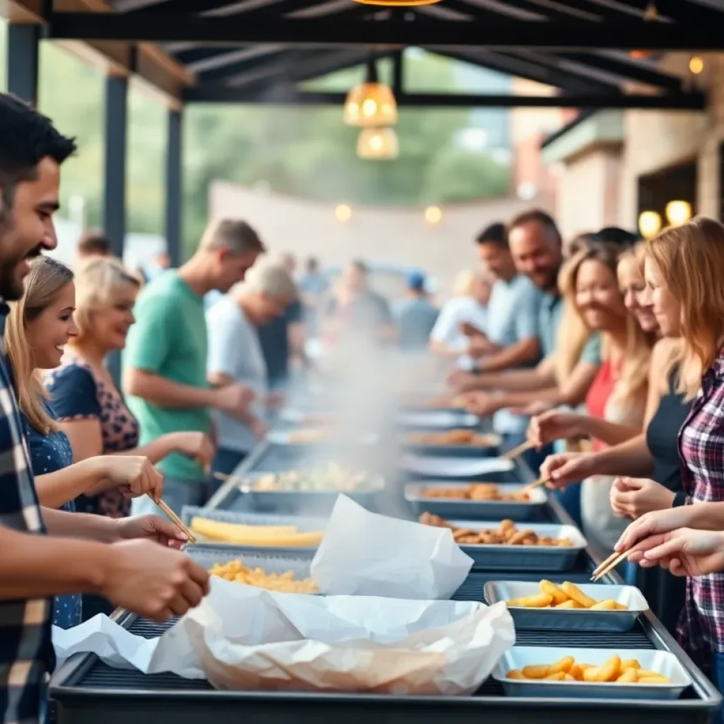 Community members enjoying a BBQ meal together