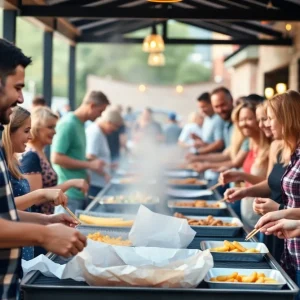 Community members enjoying a BBQ meal together