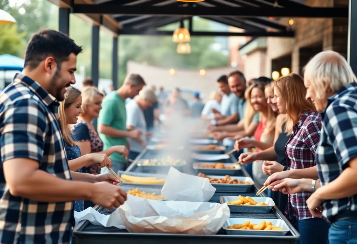 Community members enjoying a BBQ meal together