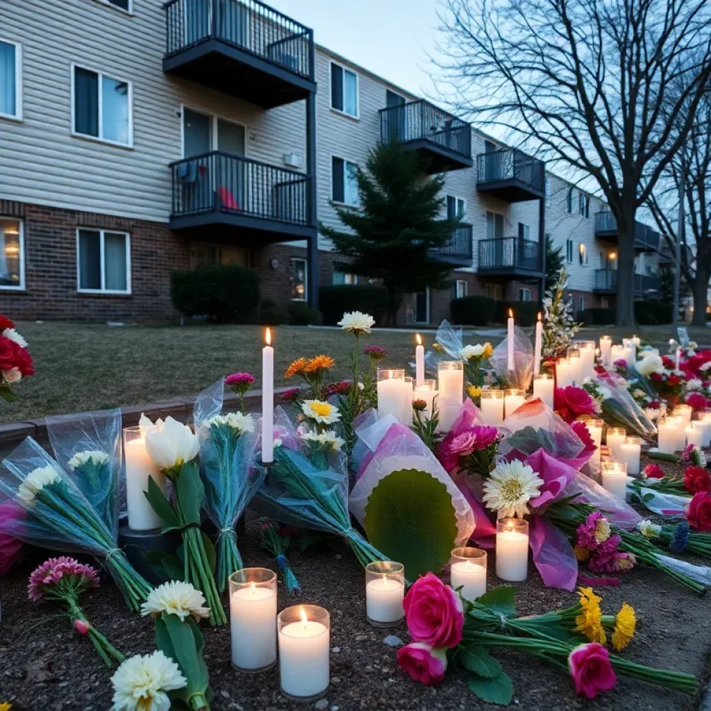 Candles and flowers in memory of a family affected by a tragic shooting