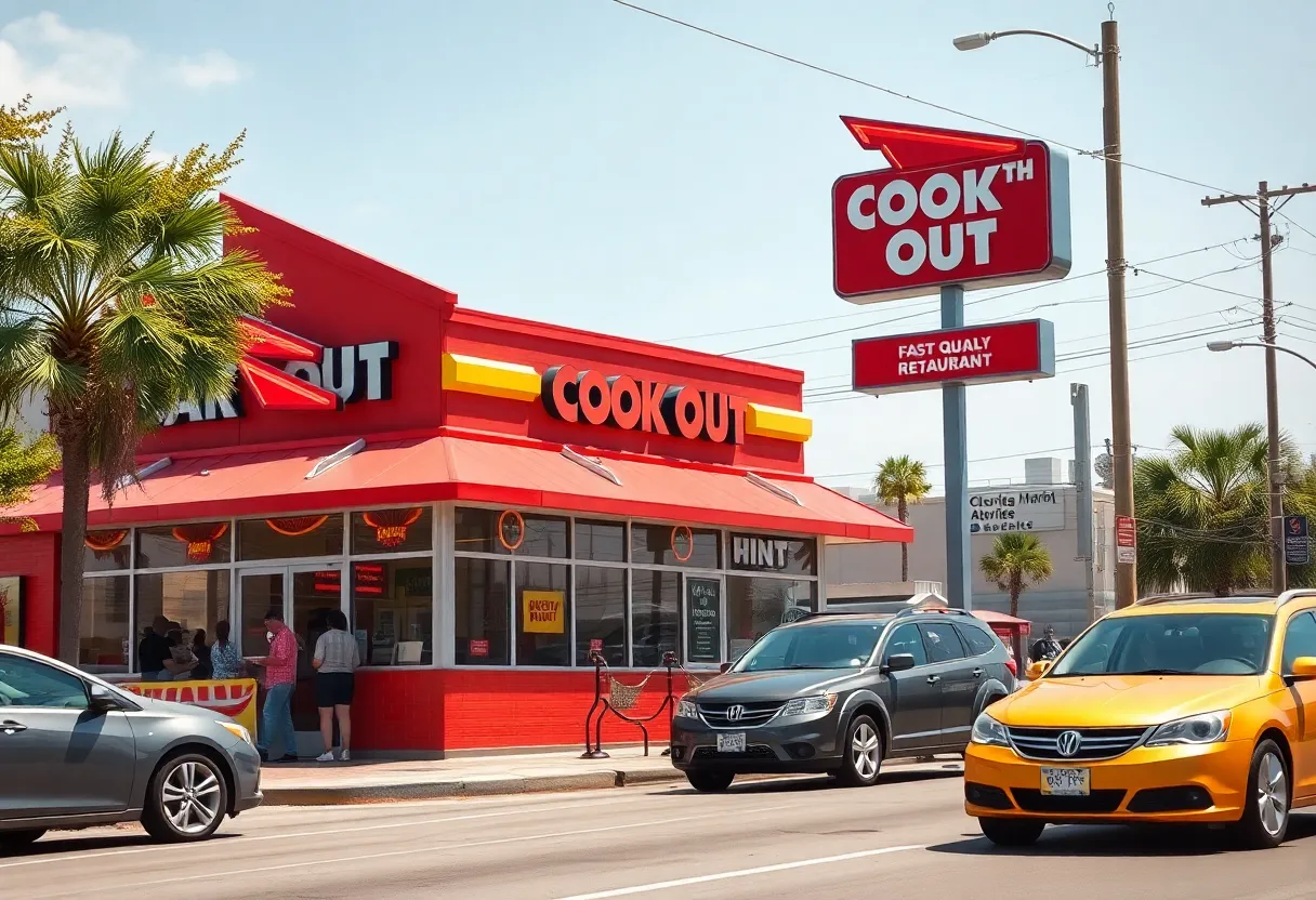 Exterior view of Cook Out fast food restaurant in Jacksonville