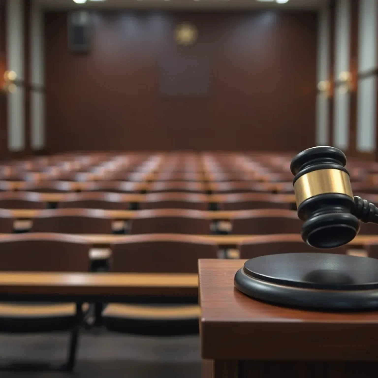 Empty courtroom with gavel