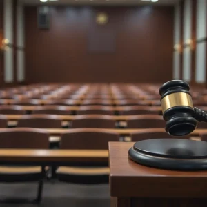 Empty courtroom with gavel