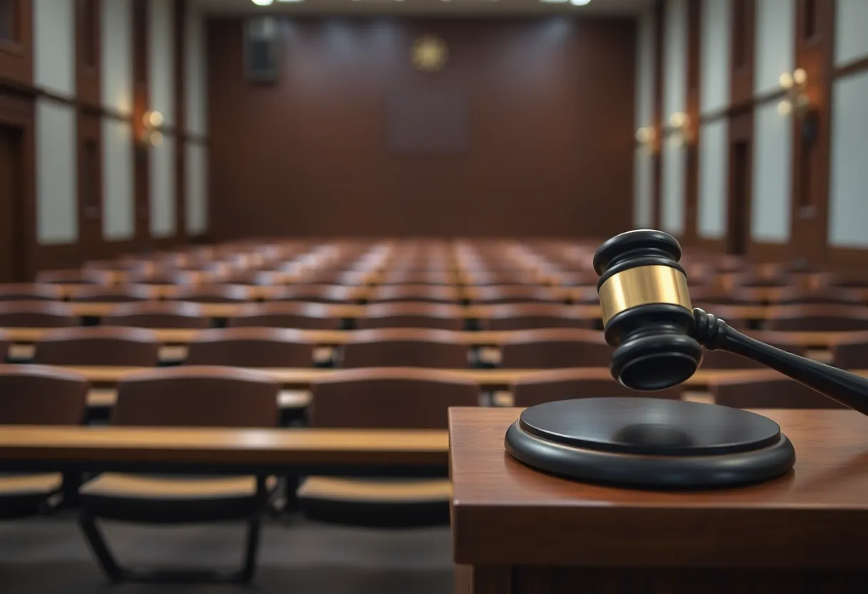 Empty courtroom with gavel