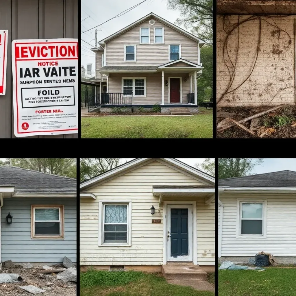 Images of neglected rental properties with eviction notices in Jacksonville