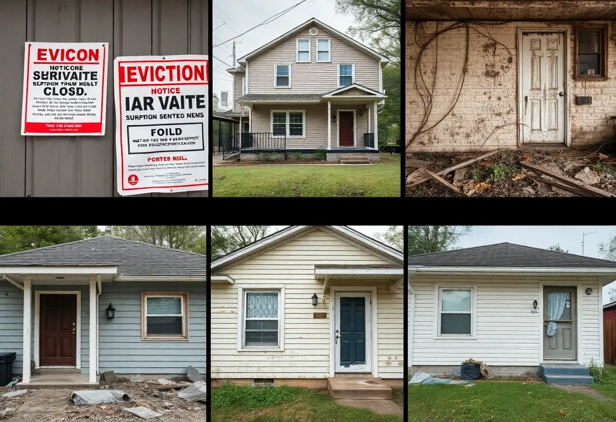 Images of neglected rental properties with eviction notices in Jacksonville