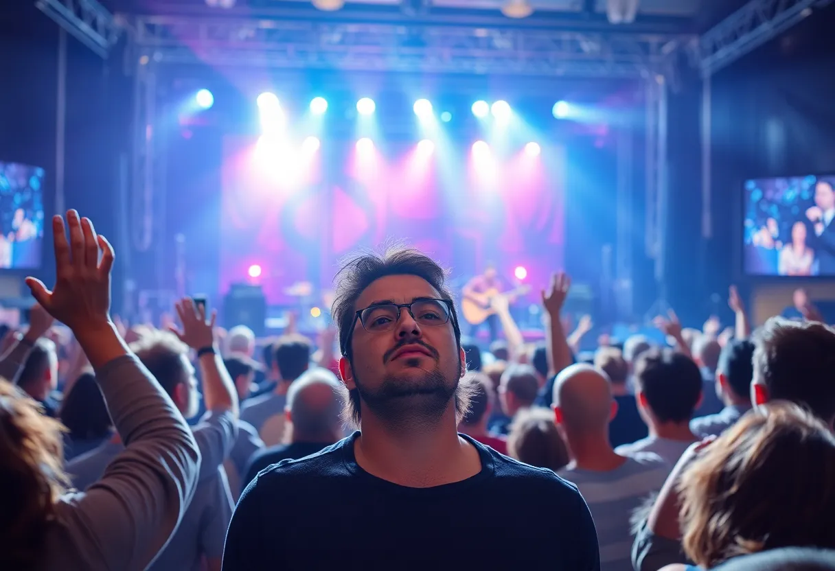 Concert audience looking disappointed