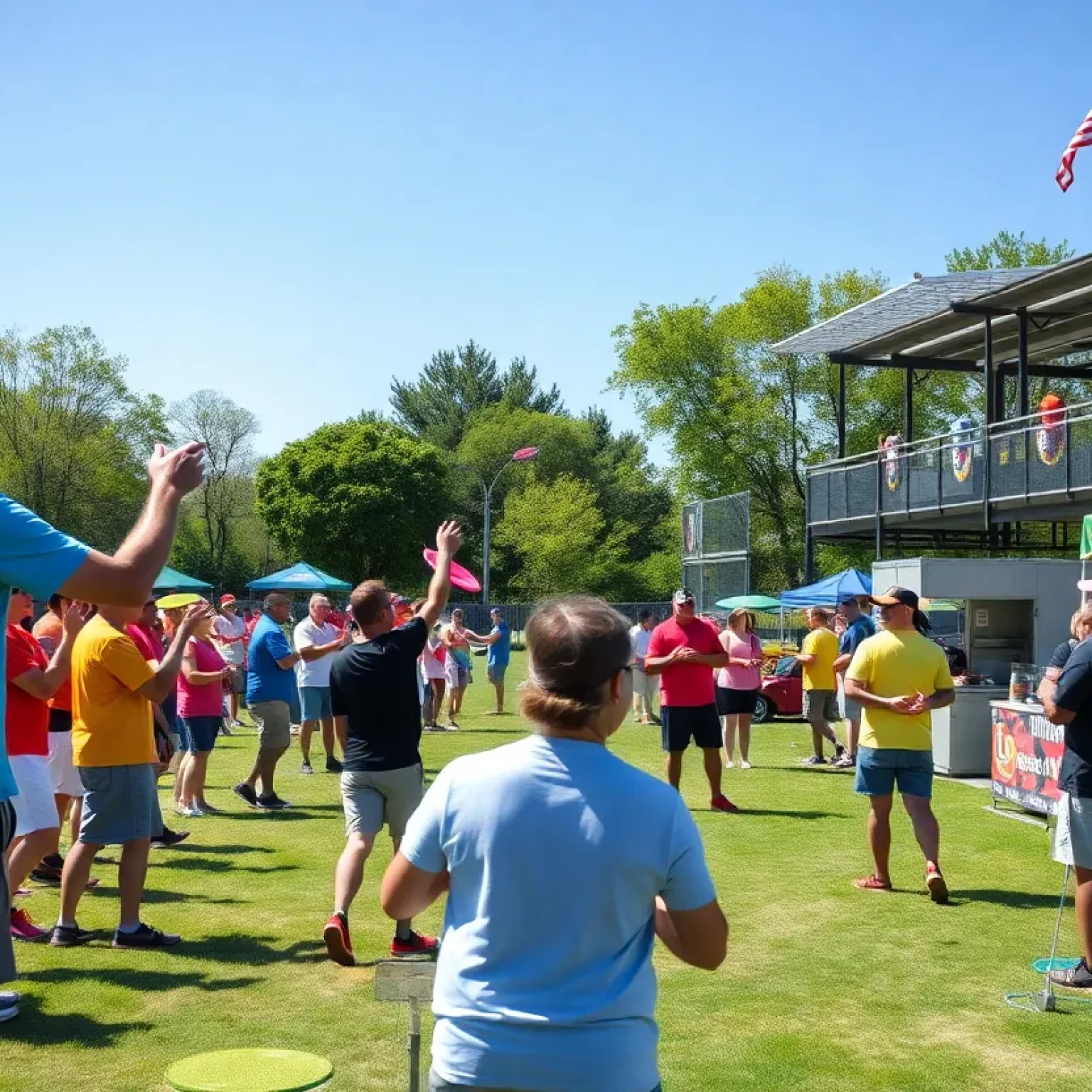 Players participating in the Disc Golf Tournament at VyStar Ballpark