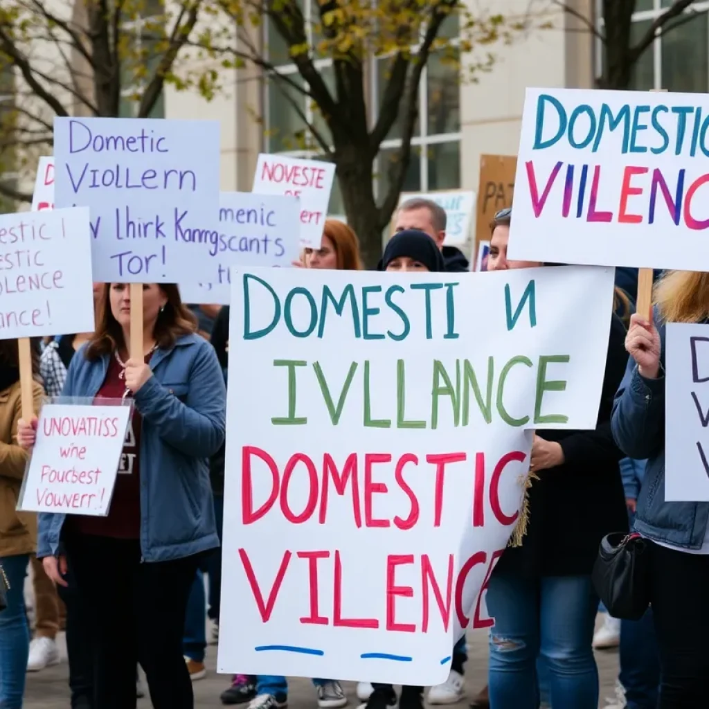 Community members participating in domestic violence awareness event