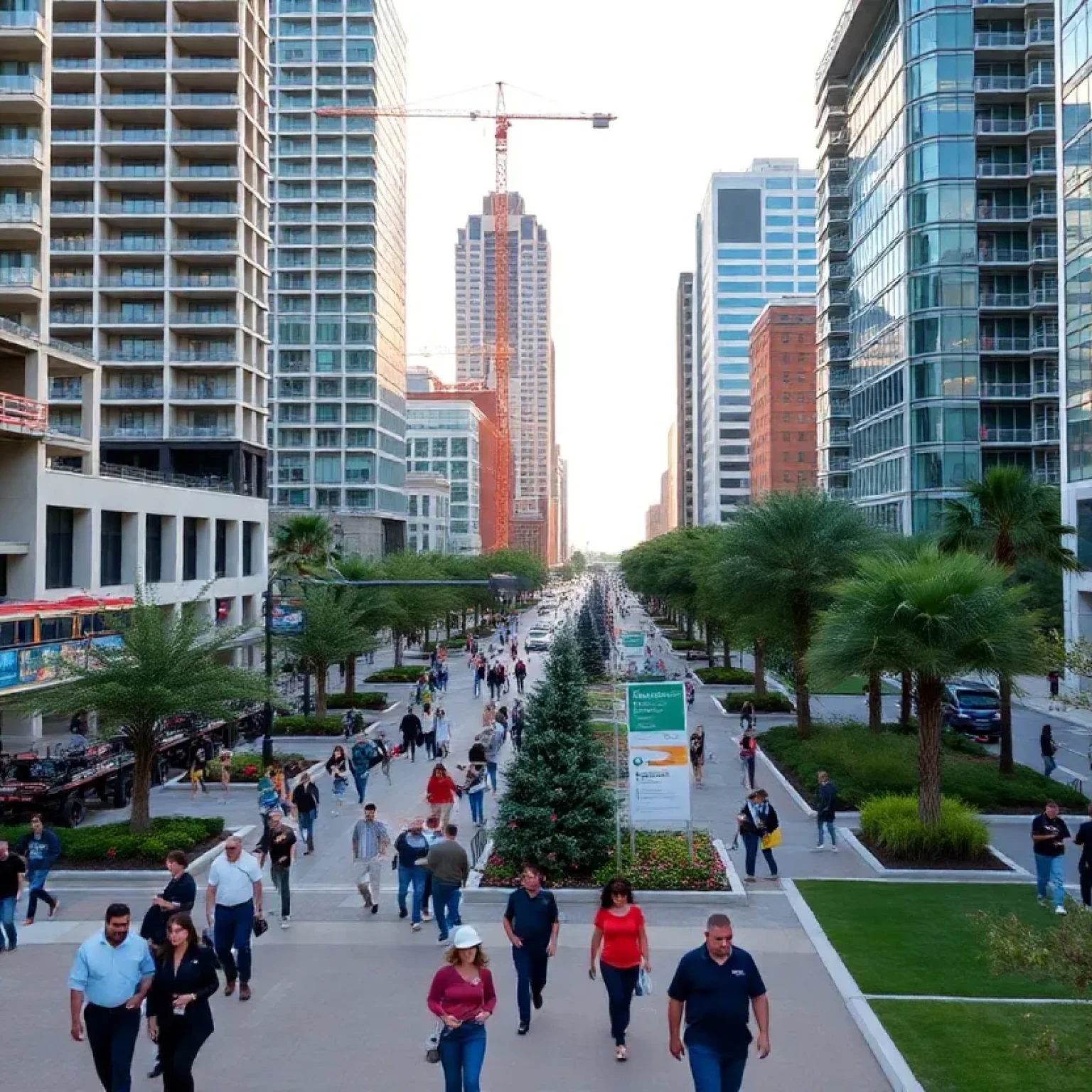 Urban development in Jacksonville downtown with construction and greenery.