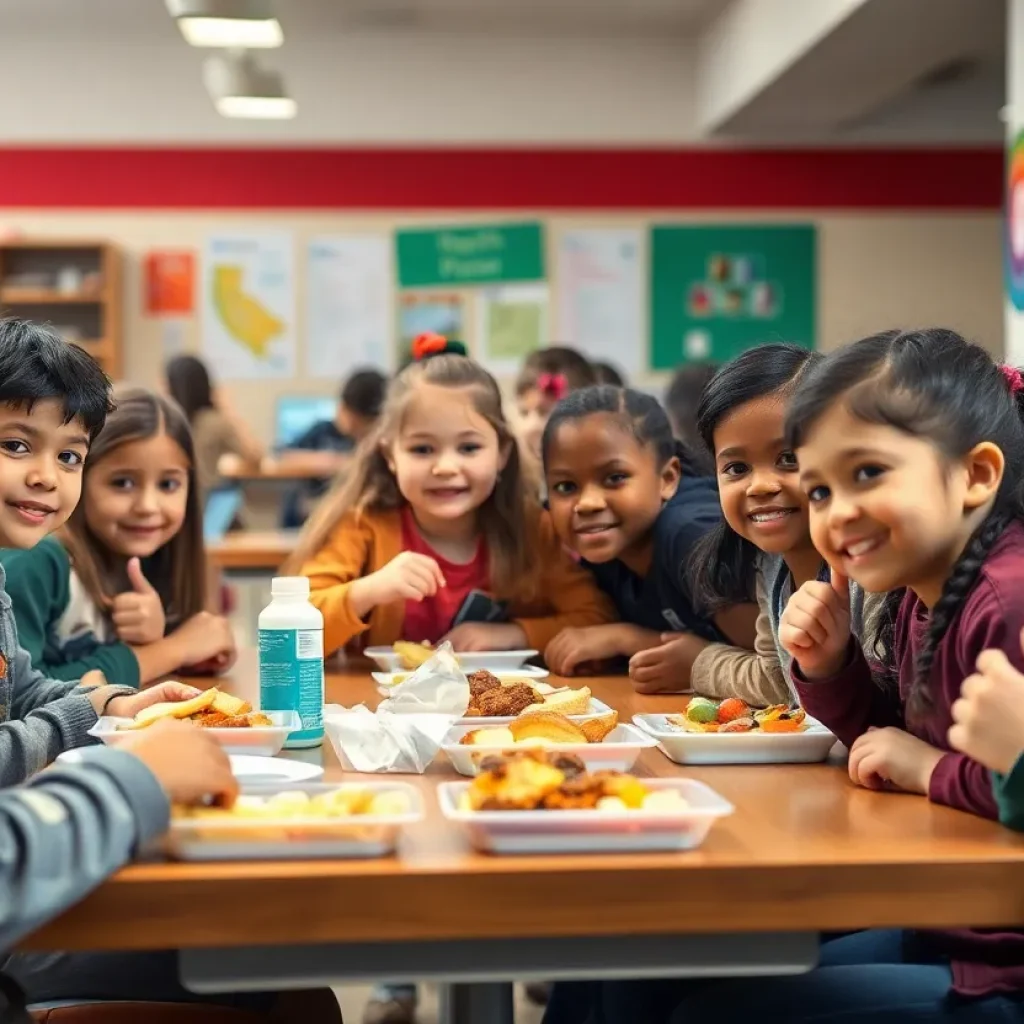 Children enjoying lunch in a school cafeteria