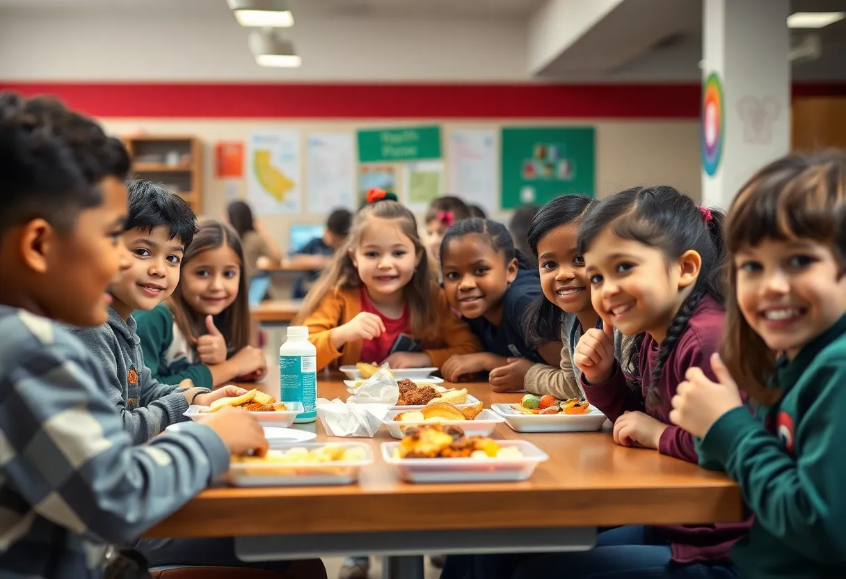 Children enjoying lunch in a school cafeteria