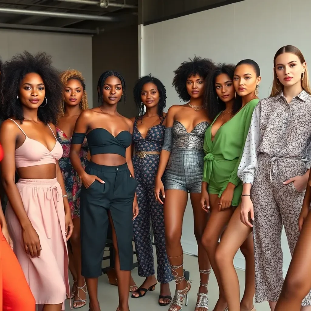 Diverse group of models representing various backgrounds in a fashion photoshoot