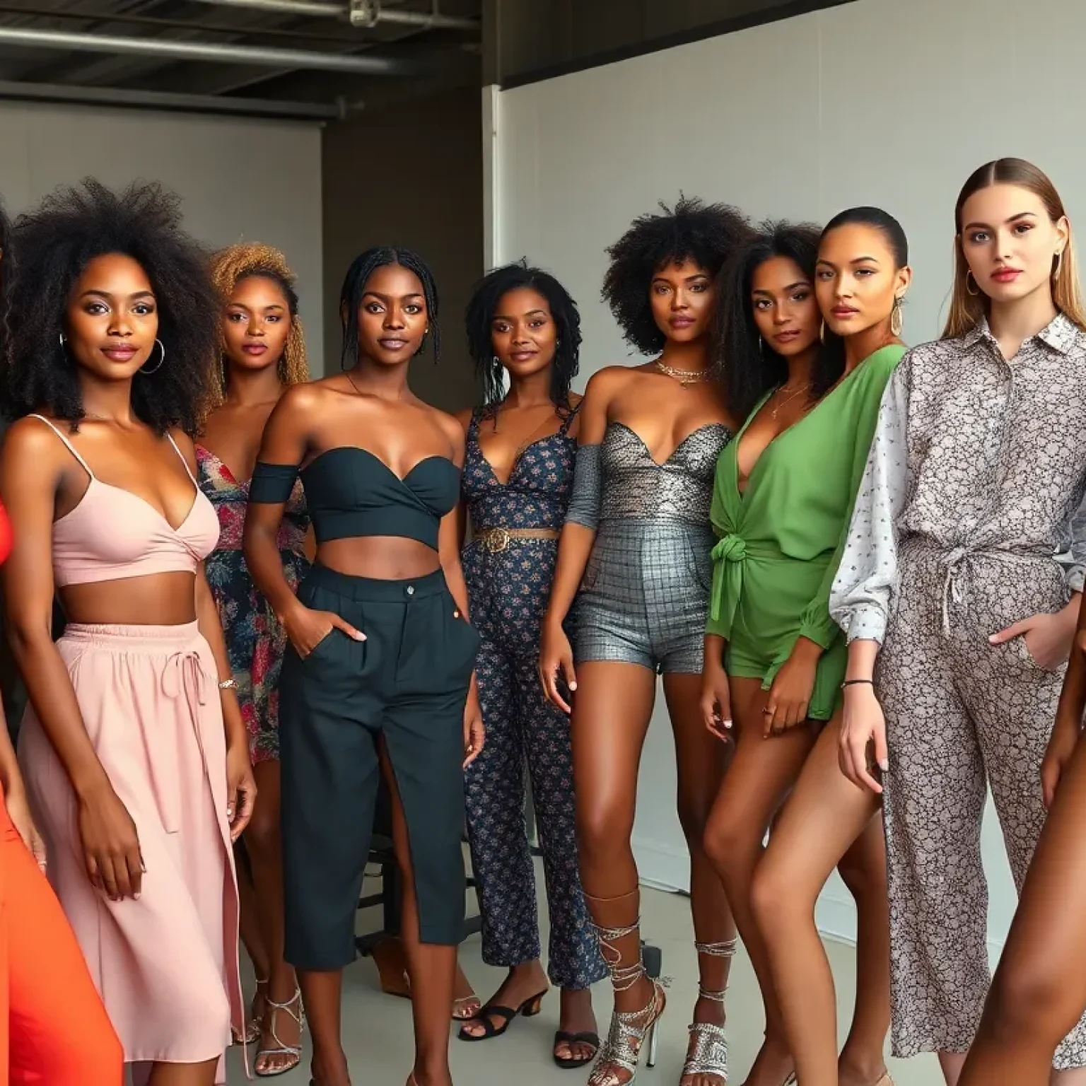 Diverse group of models representing various backgrounds in a fashion photoshoot