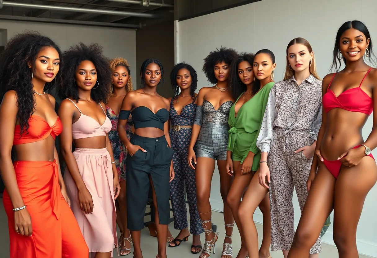 Diverse group of models representing various backgrounds in a fashion photoshoot