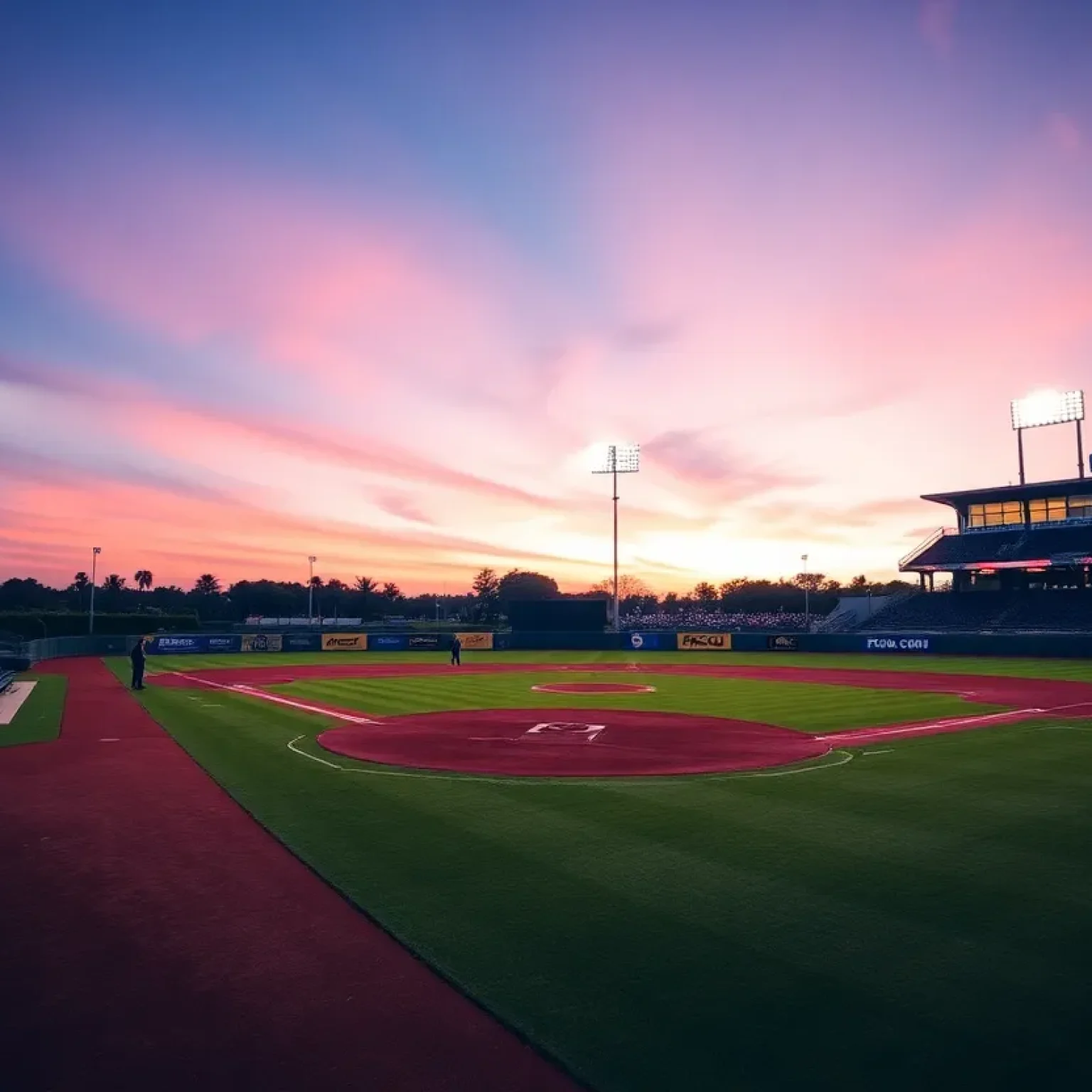 Empty baseball field with FGCU team colors