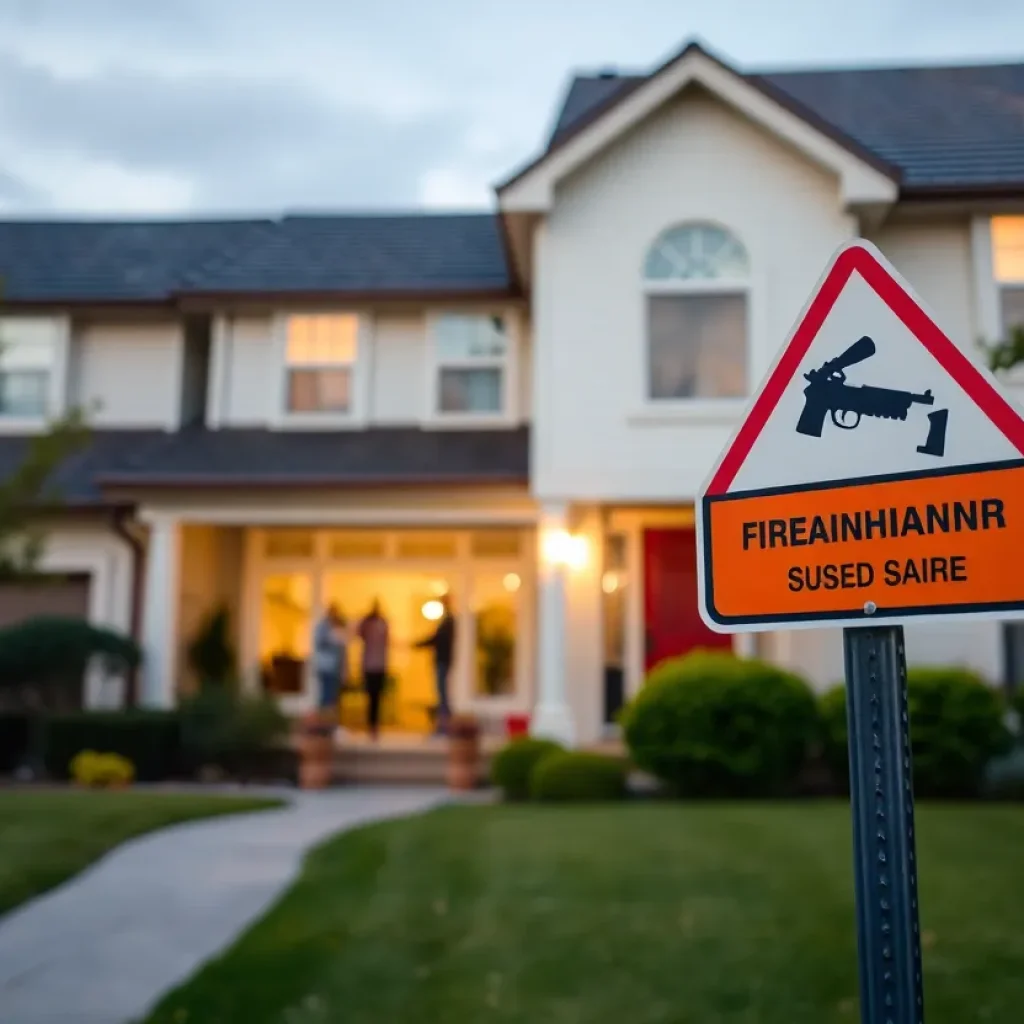 A family home with a warning about gun safety