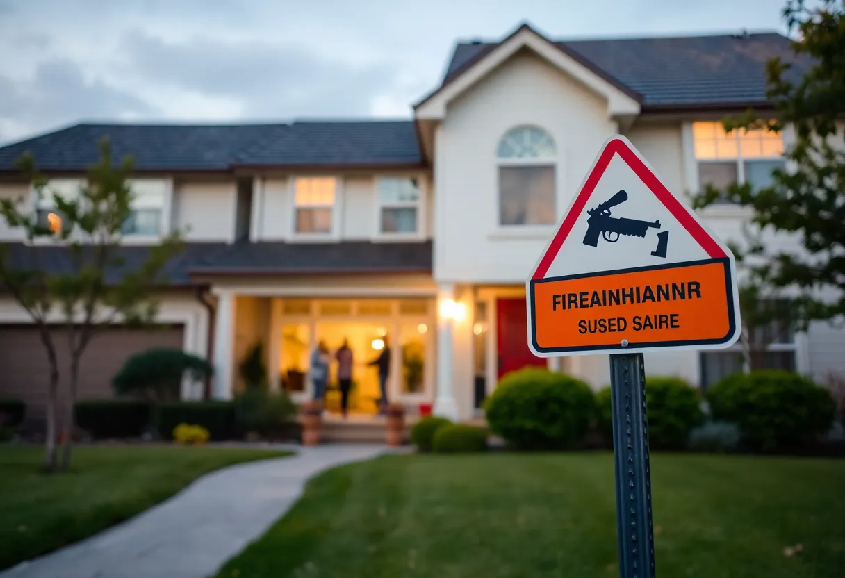 A family home with a warning about gun safety