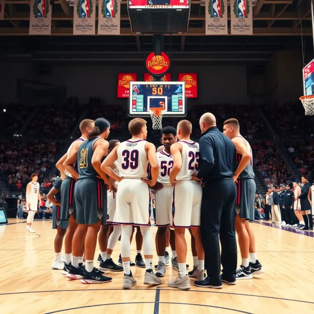 Florida Gators basketball team discussing strategy during a game