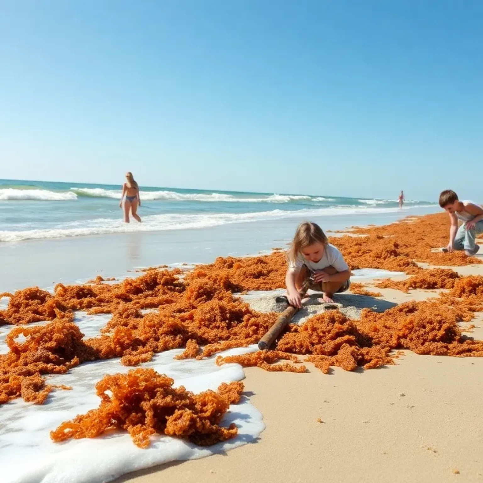 A beach in Florida covered with sargassum seaweed