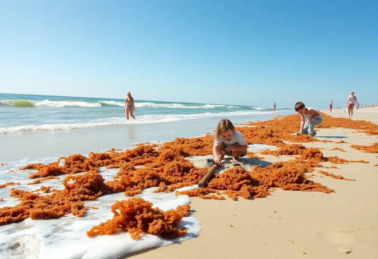 A beach in Florida covered with sargassum seaweed