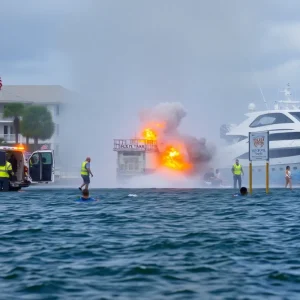 Emergency responders at the scene of the Fort Lauderdale boat explosion