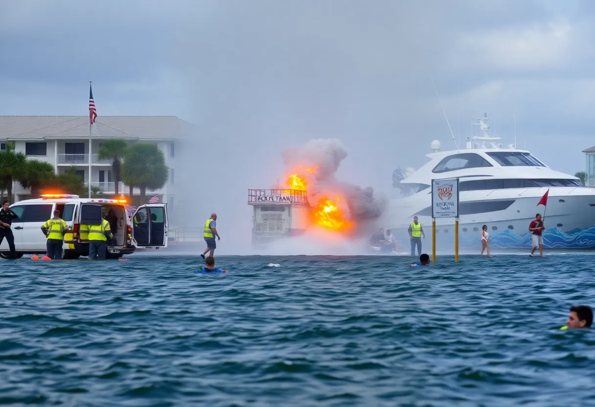 Emergency responders at the scene of the Fort Lauderdale boat explosion