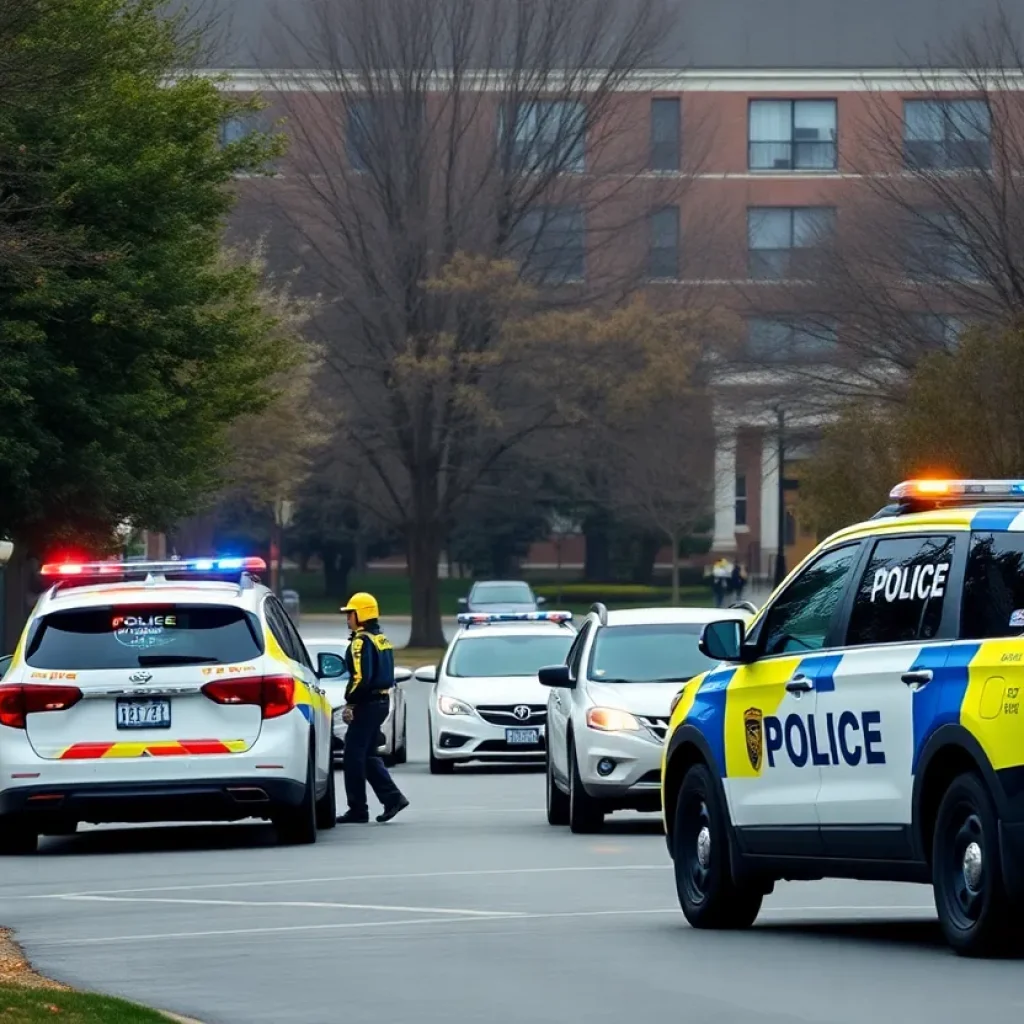 Police and emergency responders on a university campus