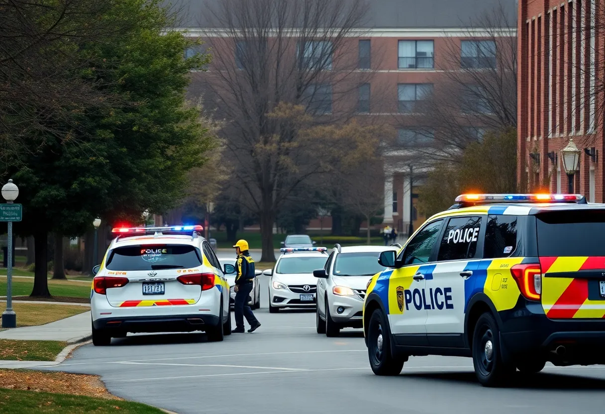 Police and emergency responders on a university campus