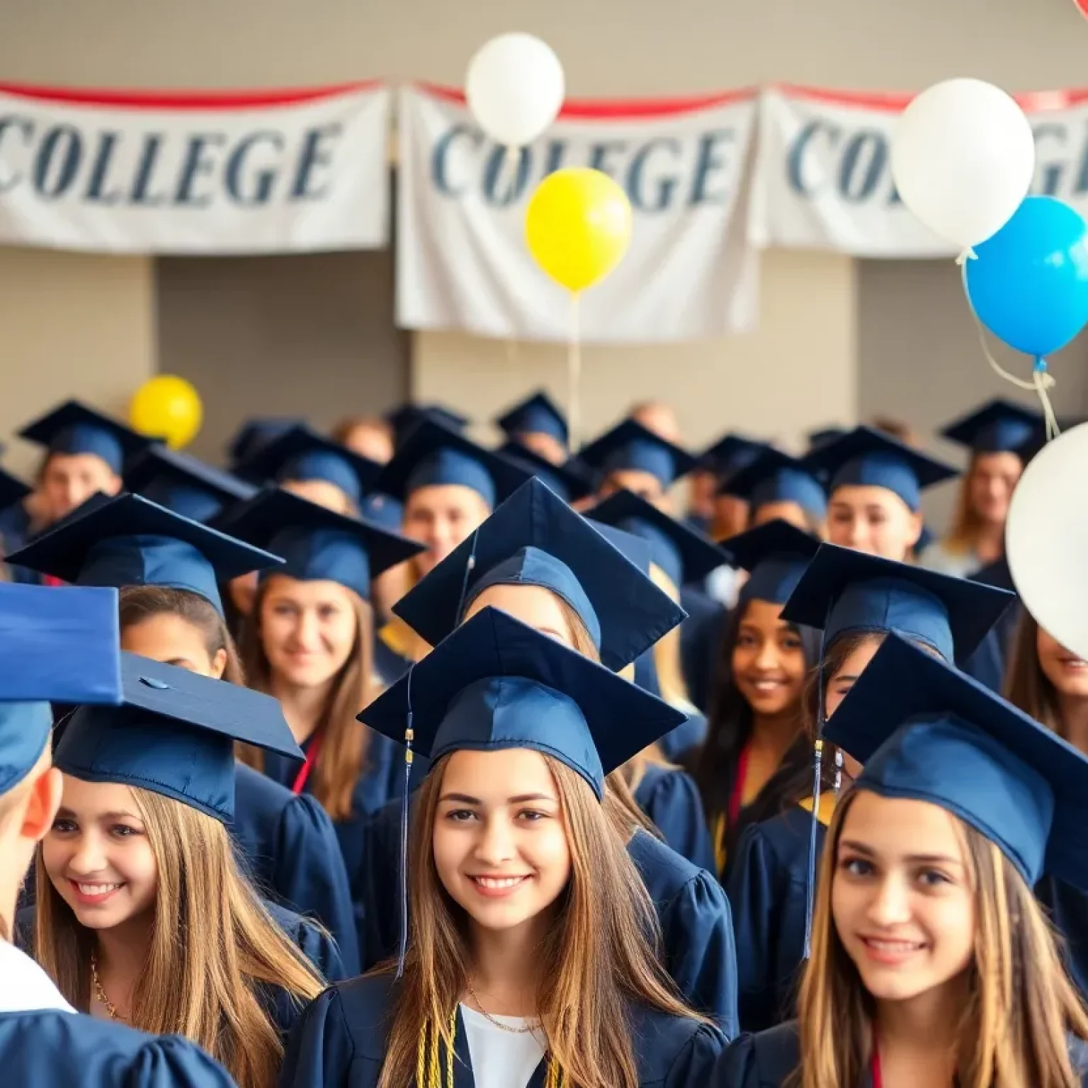 Graduation celebration with students in caps and gowns