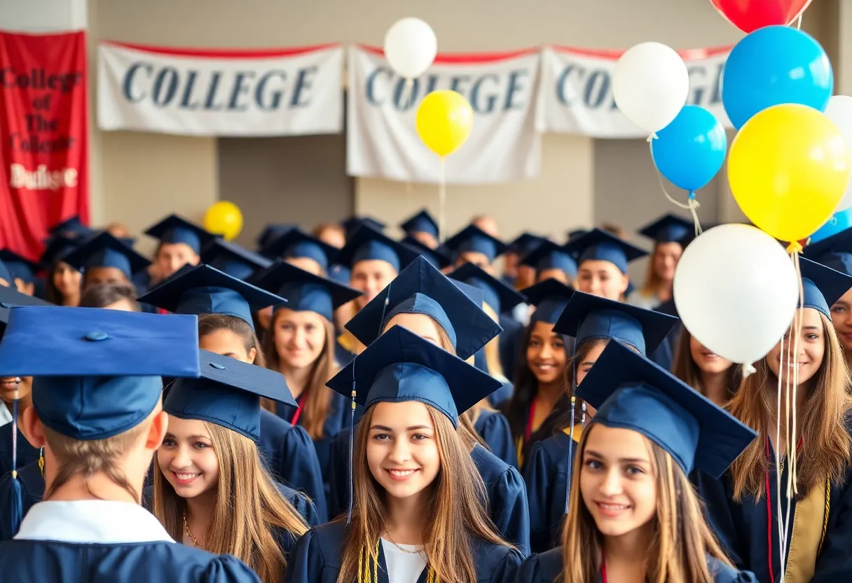 Graduation celebration with students in caps and gowns
