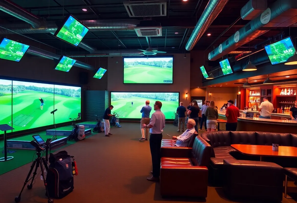 People enjoying indoor golf at a venue in Jacksonville