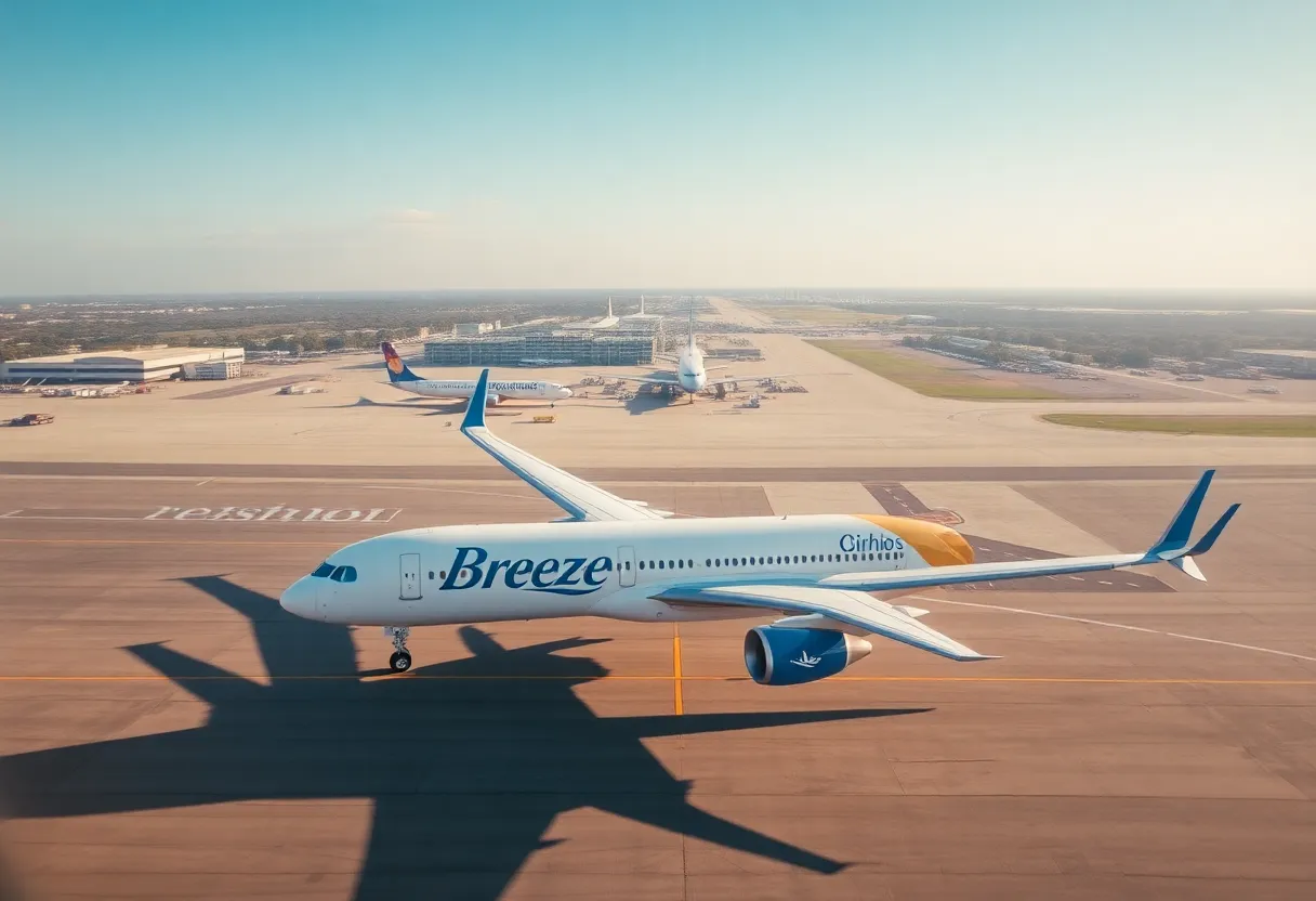 Breeze Airways plane at Jacksonville International Airport ready for departure to Ohio